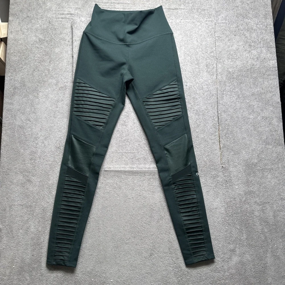Alo Moto Green High Rise Leggings Women's Small Sculpt‎ Fit Yoga Activewear